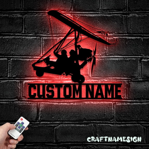 Craftnamesign Custom Hang Gliding Metal Wall Art LED Light, Personalized Hang Glider Name Sign