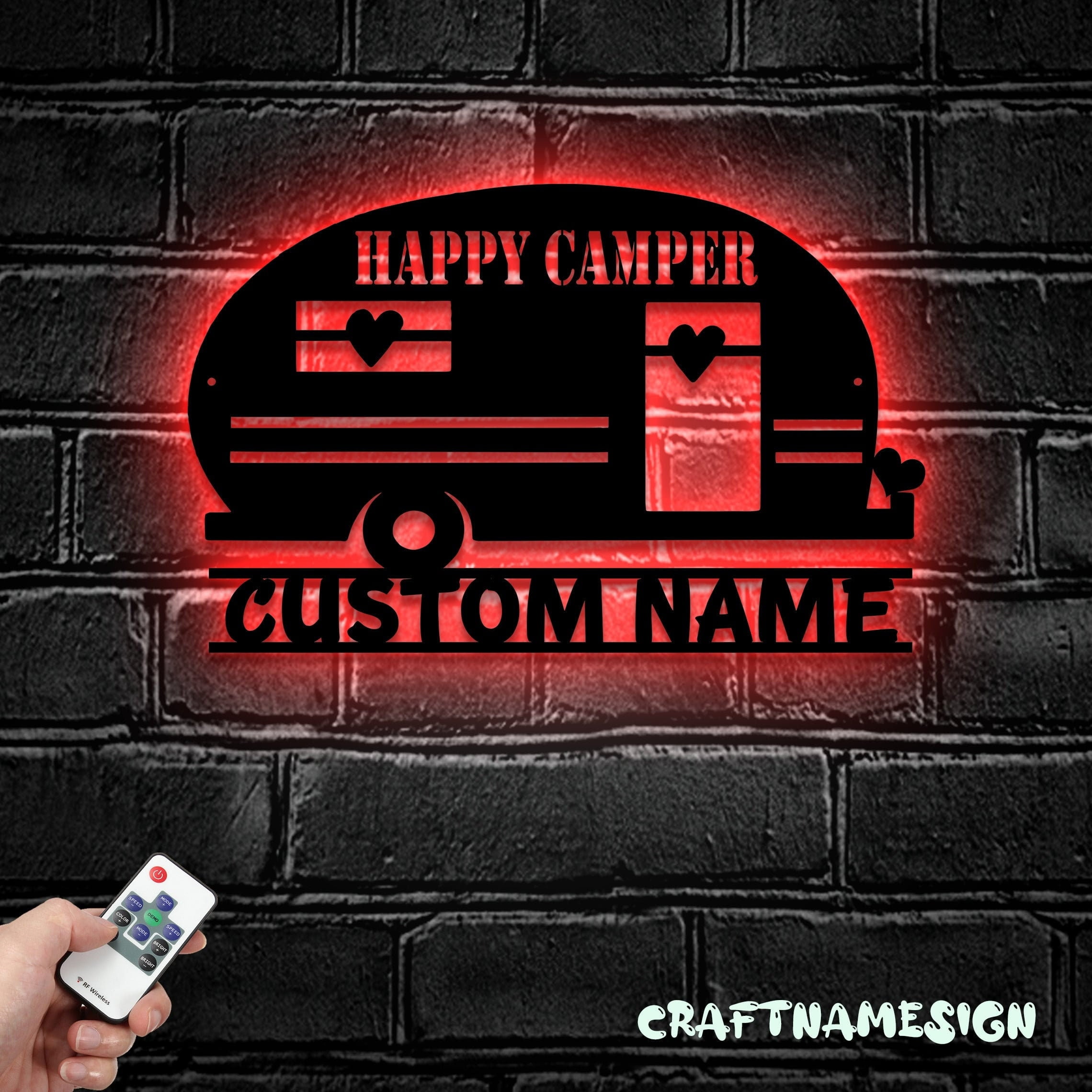 Craftnamesign Custom Happy Camper Metal Wall Art LED Light, Custom ...