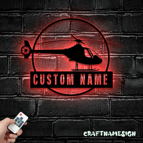 Craftnamesign Custom Helicopter Metal Sign LED Light, Helicopter Sign, Helicopter Decor