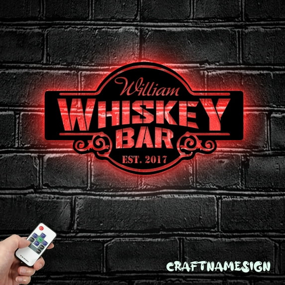 Craftnamesign Custom Home Pub Gin Whiskey Bar Metal Wall Art LED Light, Custom Bar Pub Name Sign