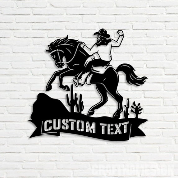 Craftnamesign Custom Horse Cowboy Metal Wall Art, Custom Cowboy Name Sign Decor