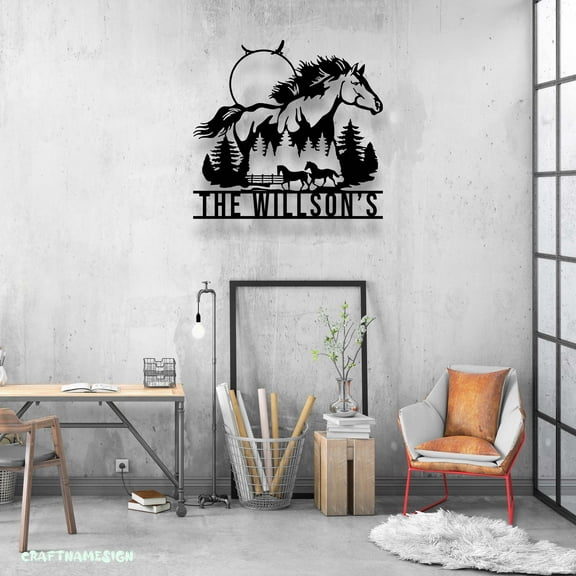 Craftnamesign Custom Horse Farmhouse Metal Sign LED Light, Personalized Horse Livestock Name Sign