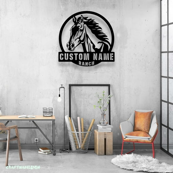 Craftnamesign Custom Horse Ranch Metal Wall Art LED Light, Custom Horse Name Sign