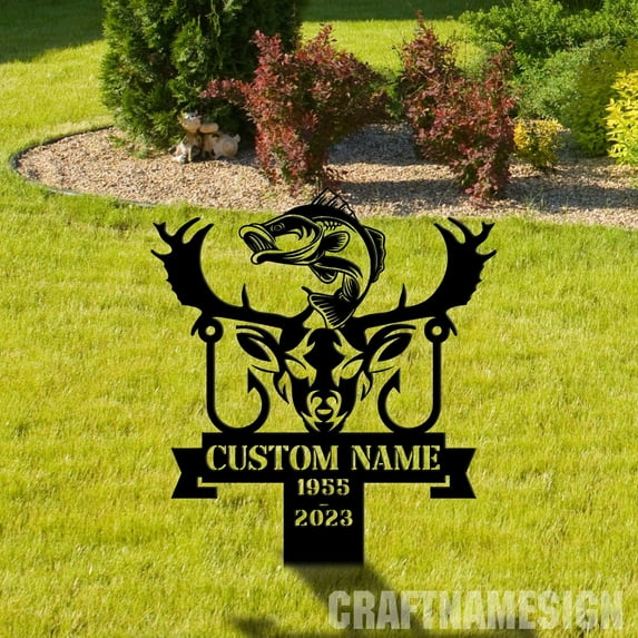 Craftnamesign Custom Hunting Memorial Stake, Fishing Memorial Stake, In Memorial Of Gift, Dad Lost