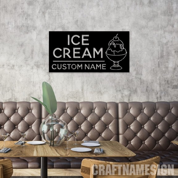 Craftnamesign Custom Ice Cream Metal Wall Art LED Lights, Custom Ice Cream Name Sign