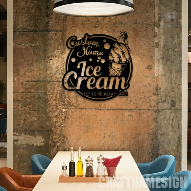 Craftnamesign Custom Ice Cream Shop Metal Sign LED Light, Custom Name