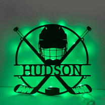Craftnamesign Custom Ice Hockey Metal Wall Art LED Light, Sport Name Sign Decor