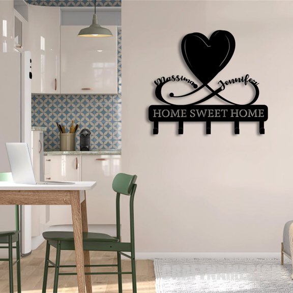 Craftnamesign Custom Infinity Heart Metal Key Holder, Home Sweet Home Sign, Metal Coat Rack