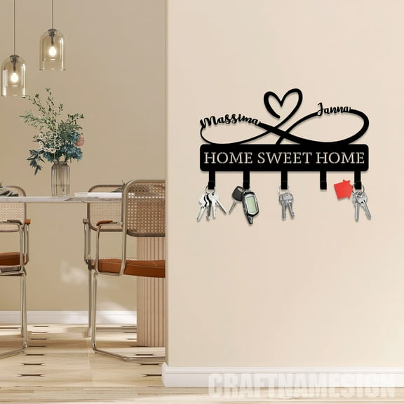 Craftnamesign Custom Infinity Heart Metal Key Holder, Metal Coat Rack, Metal Key Hanger