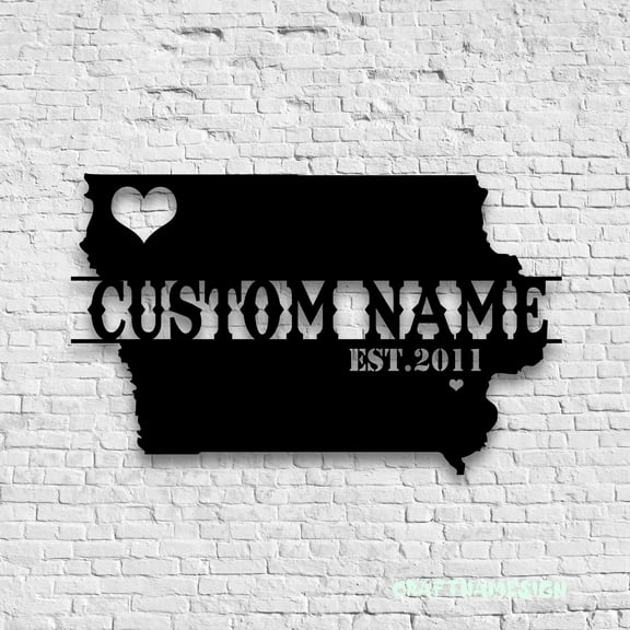 Craftnamesign Custom Iowa Map Metal Wall Art LED Sign, Custom Iowa State Name Sign Home Decor