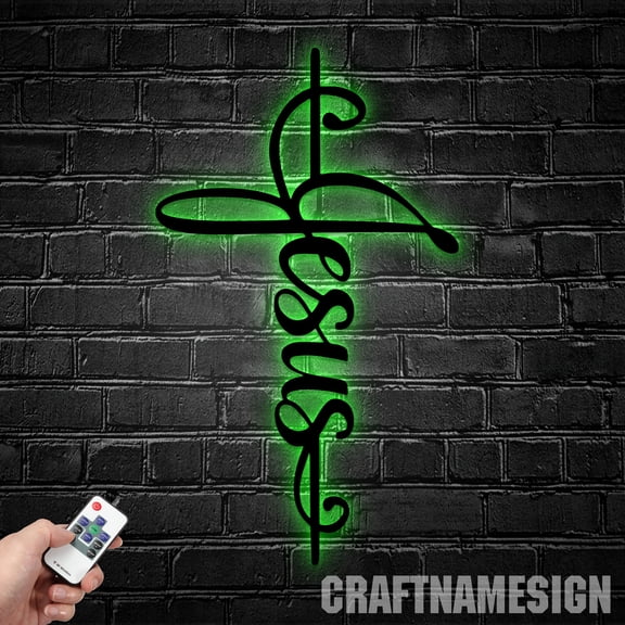 Craftnamesign Custom Jesus Cross Metal Wall Art, Jesus Home Wall Decor, Jesus Cross Light