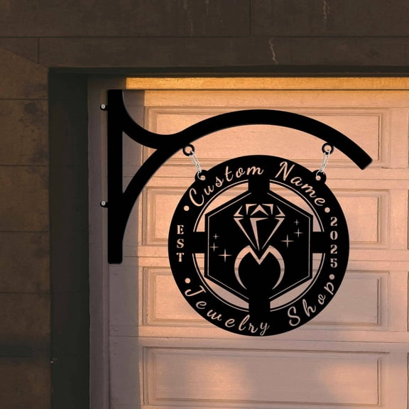 Craftnamesign Custom Jewelry Shop Metal Hanging Sign, Hanging Outdoor Sign for Jewelry Storefront