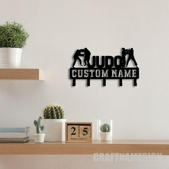 Craftnamesign Custom Judo Metal Key Holder, Judo Player Decorative Coat Rack, Judo Metal Key Hanger