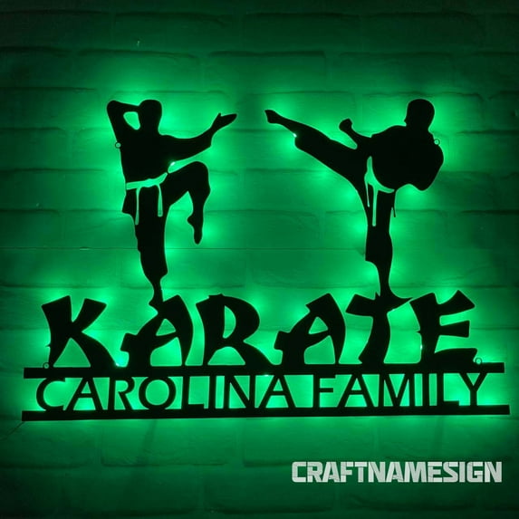 Craftnamesign Custom Karate Martial Arts Metal Sign LED Light, Karate Sign, Karate Decor