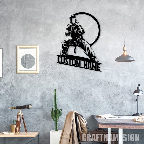 Craftnamesign Custom Karate Martial Arts Metal Wall Art with LED Light, Custom Karate Name Sign