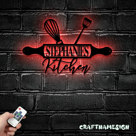 Craftnamesign Custom Kitchen Metal Wall Art LED Light, Kitchen Sign, Kitchen Wall Decor, Chef Gifts