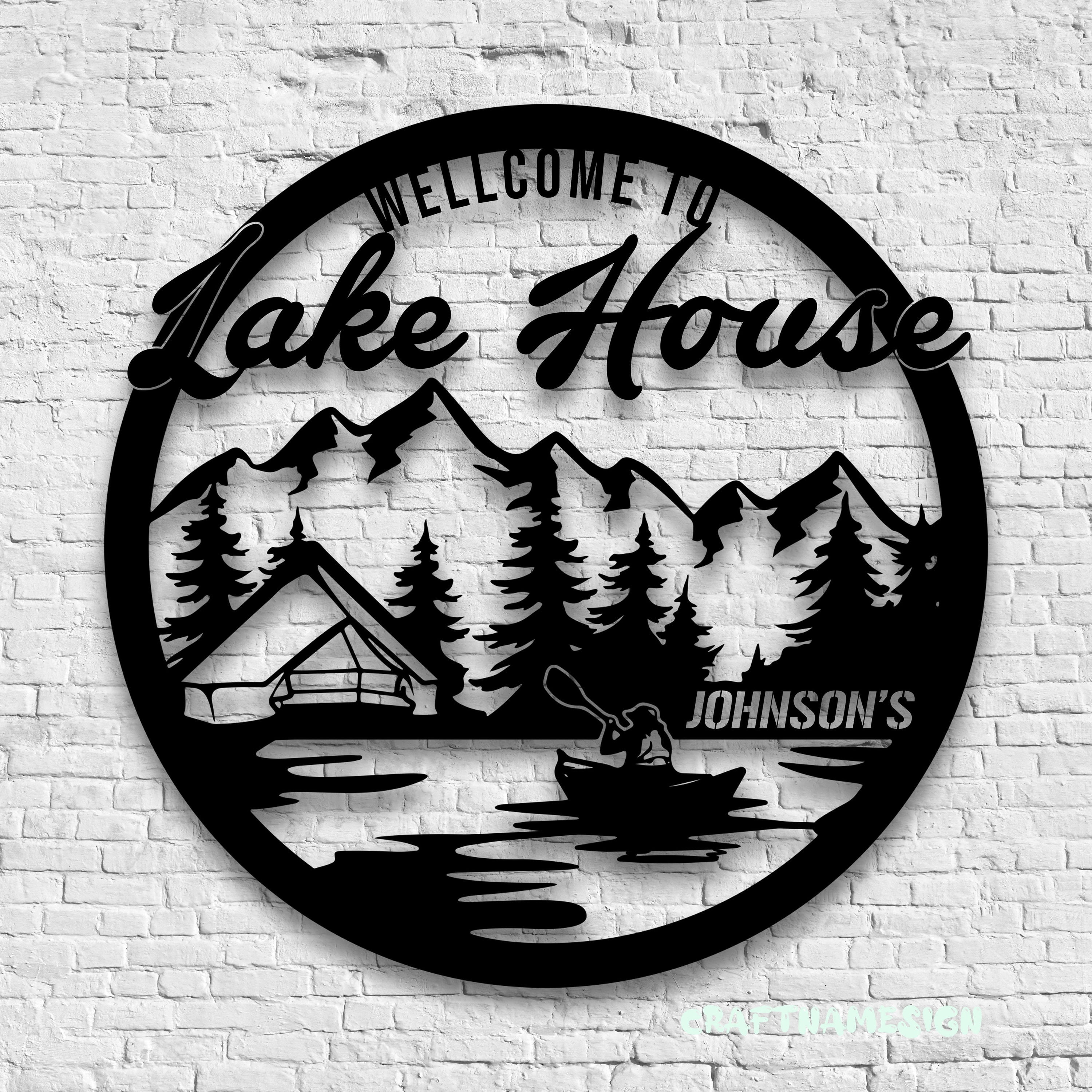 Craftnamesign Custom Lake House Metal Wall Art LED Light, Custom Lake
