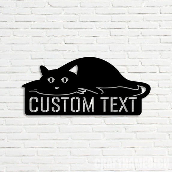 Craftnamesign Custom Lazy Cat Metal Sign LED Light, Cute Kitten Metal Sign, Funny Cat Wall Art