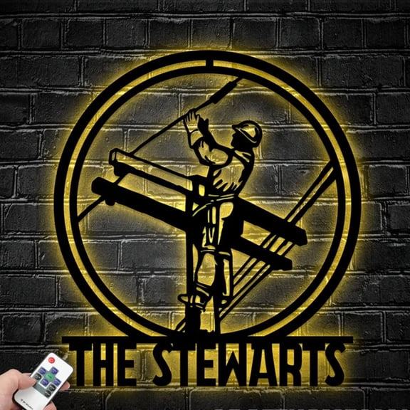 Craftnamesign Custom Lineman Metal Wall Art LED Light, Lineman Metal Sign Wall Decor