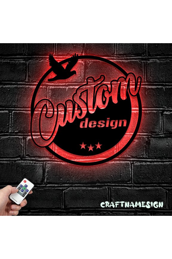 Custom Logo Design Metal Wall Art LED Light, Personalized Business Logo Name Sign