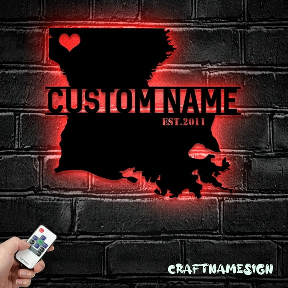 Craftnamesign Custom Louisiana Map Metal Wall Art LED Light, Louisiana State Sign, Map Wall Decor