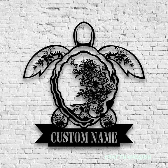 Craftnamesign Custom Mandala Sea Turtle Metal Wall Art LED Light, Hibiscus Sea Turtle Name Sign