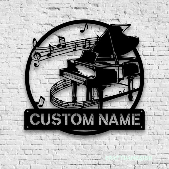 Craftnamesign Custom Musical Note Piano Player Metal Wall Art LED Light, Custom Pianist Name Sign