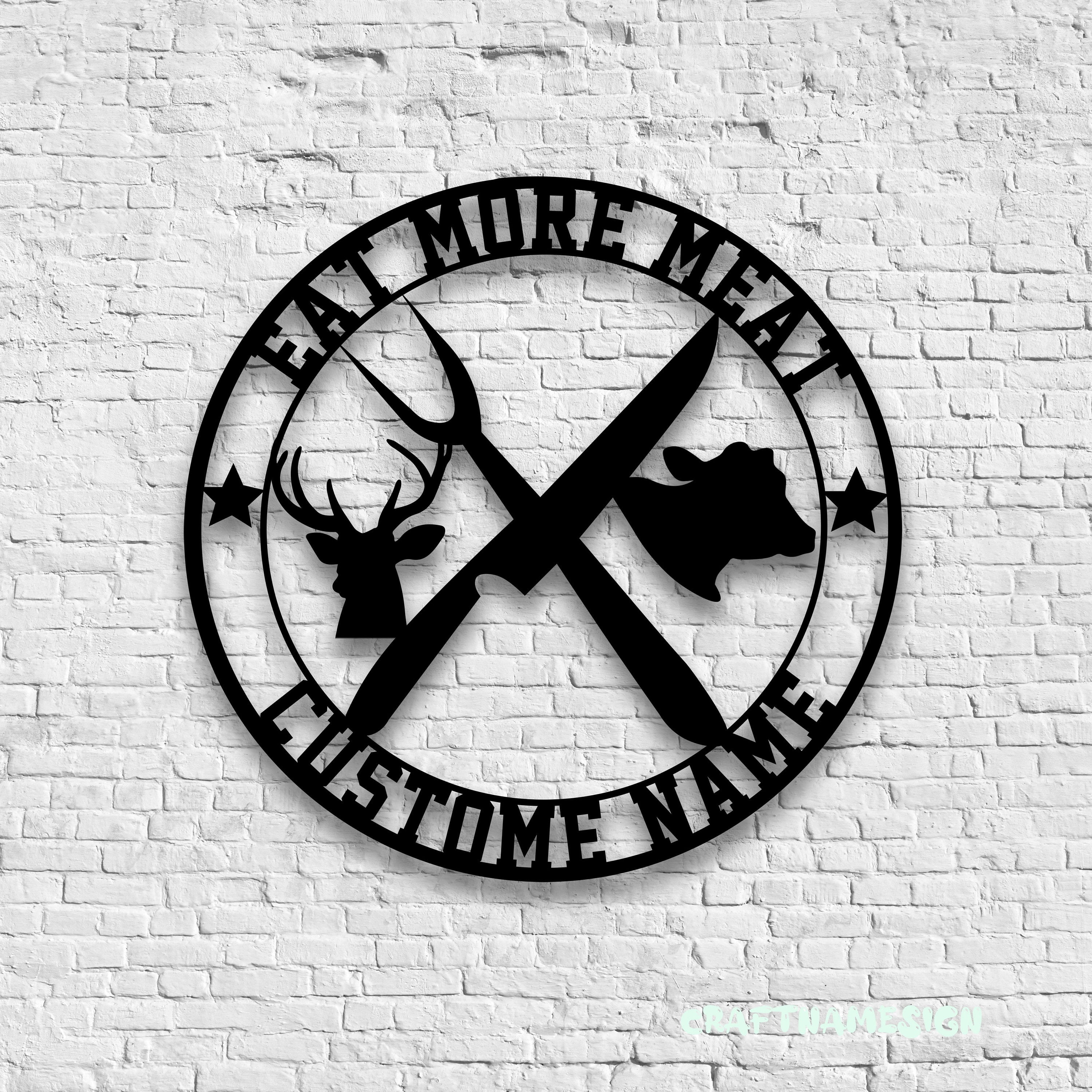 Craftnamesign Custom Meat Shop Metal Wall Art LED Light, Butcher Shop