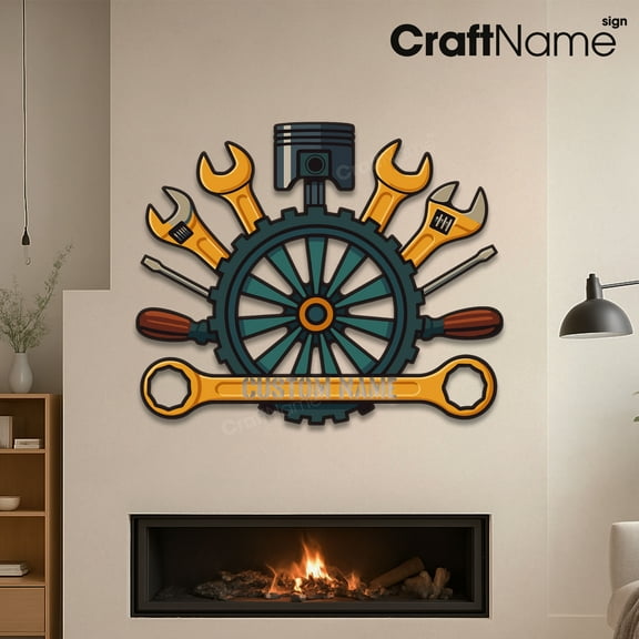 Craftnamesign Custom Mechanic Tools Metal Sign, Car Service Garage Wall Art Decor, Gift For Dad