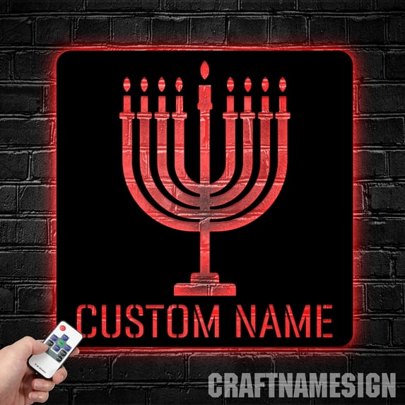 Craftnamesign Custom Menorah Judaism Hanukkah Jewish Wall Art Led Light, Jewish Light, Jewish Sign