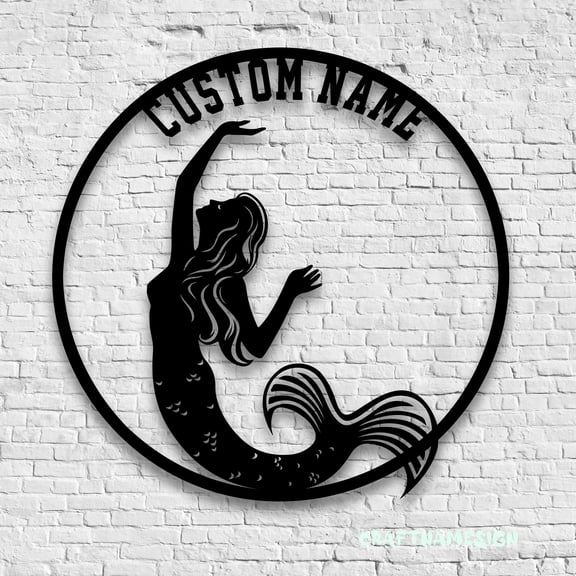 Craftnamesign Custom Mermaid On The Moon Metal Sign LED Light, Mermaid Sign, Mermaid Wall Decor