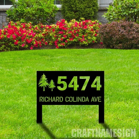 Craftnamesign Custom Metal Adress Sign With Stakes, Home Address Sign, Metal Yard Decor