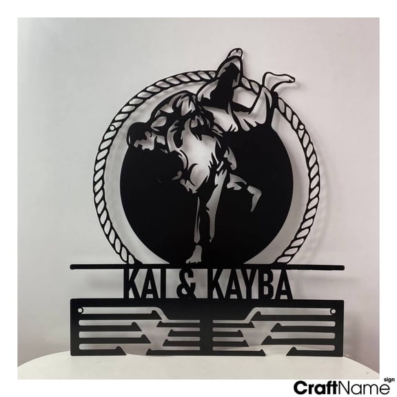 Craftnamesign Custom Metal Brazilian Jiu Jitsu Medal Hanger Wall Art, BJJ Medal Holder