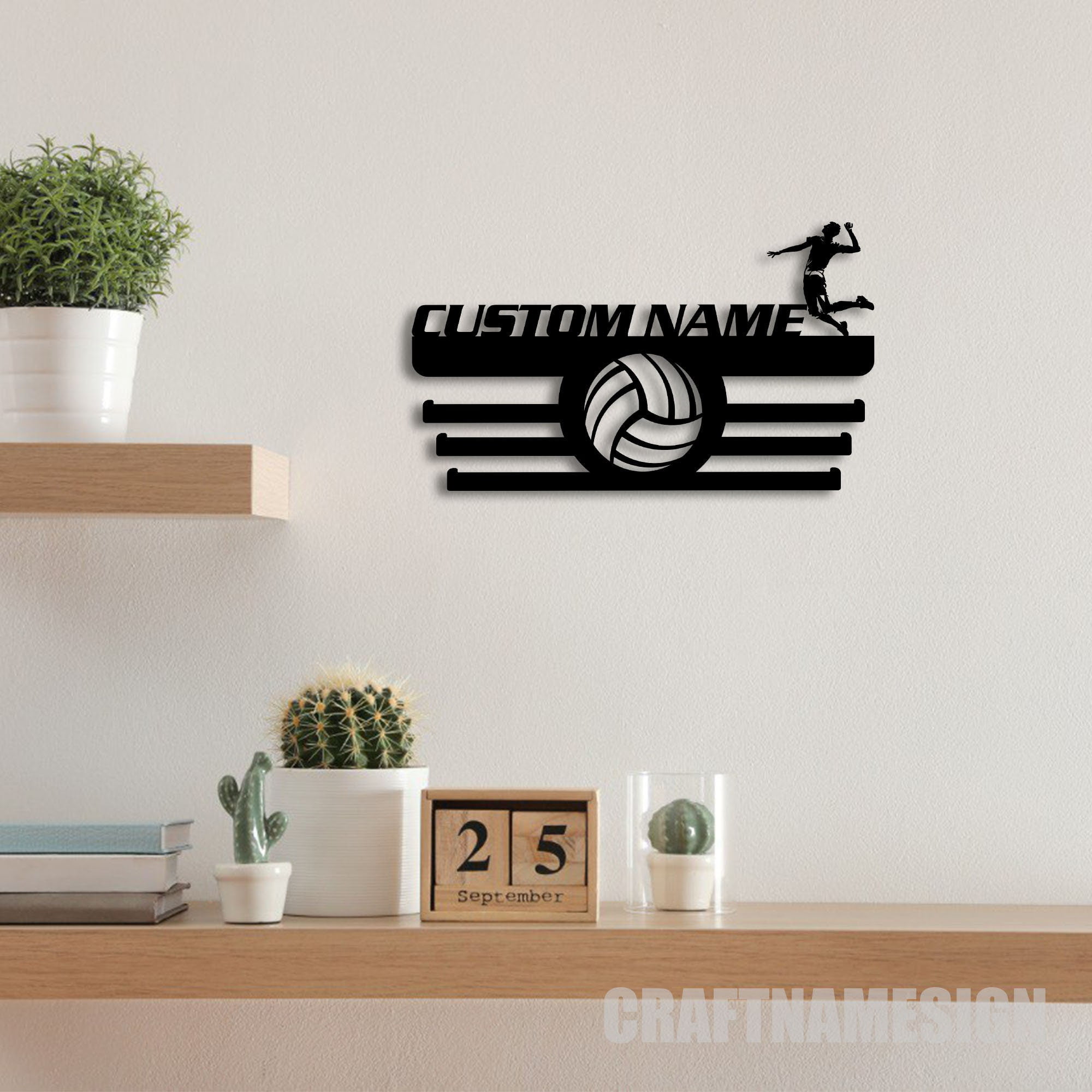 Craftnamesign Custom Metal Volleyball Medal Hanger Wall Art, Volleyball