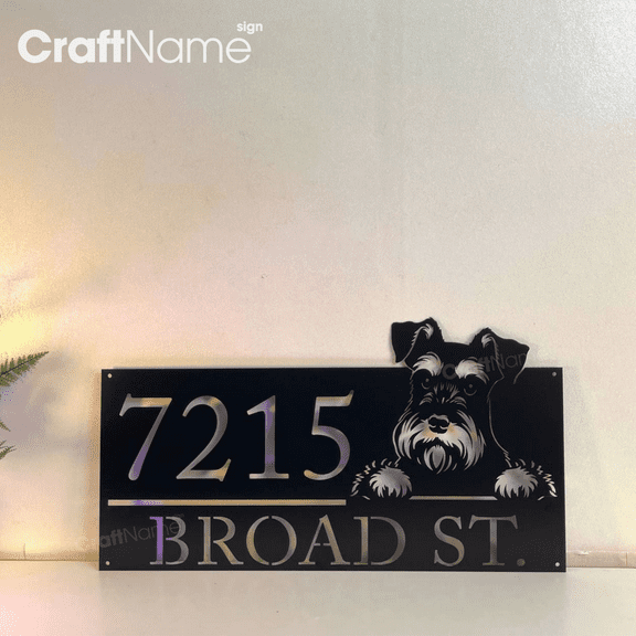 Craftnamesign Custom Miniature Schnauzer Dog Metal Address Sign, House Number Hanging Address Sign