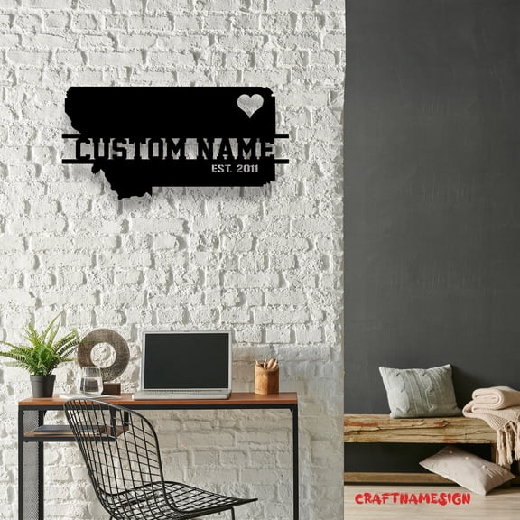 Craftnamesign Custom Montana Map Metal Wall Art LED Light, Personalized Montana State Name Sign