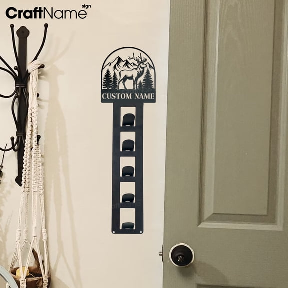Craftnamesign Custom Moose Hunting Metal Hat Rack Wall Decor, Unique Cap Rack Organizer, Gift for Dad