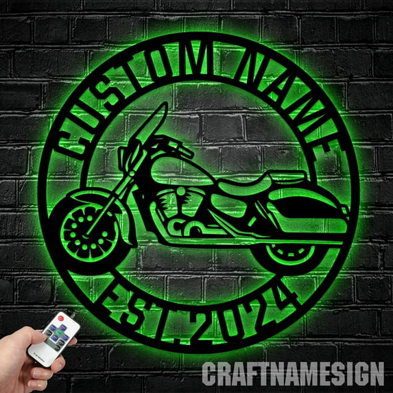 Craftnamesign Custom Motorcycle Metal Wall Art Light, Custom Name Sign Home Decor