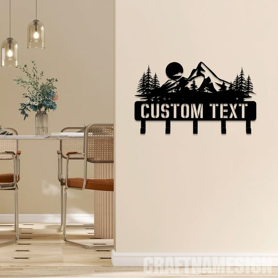 Craftnamesign Custom Mountain Metal Key Holder, Mountain Wall Decor, Mountain Metal Key Hanger