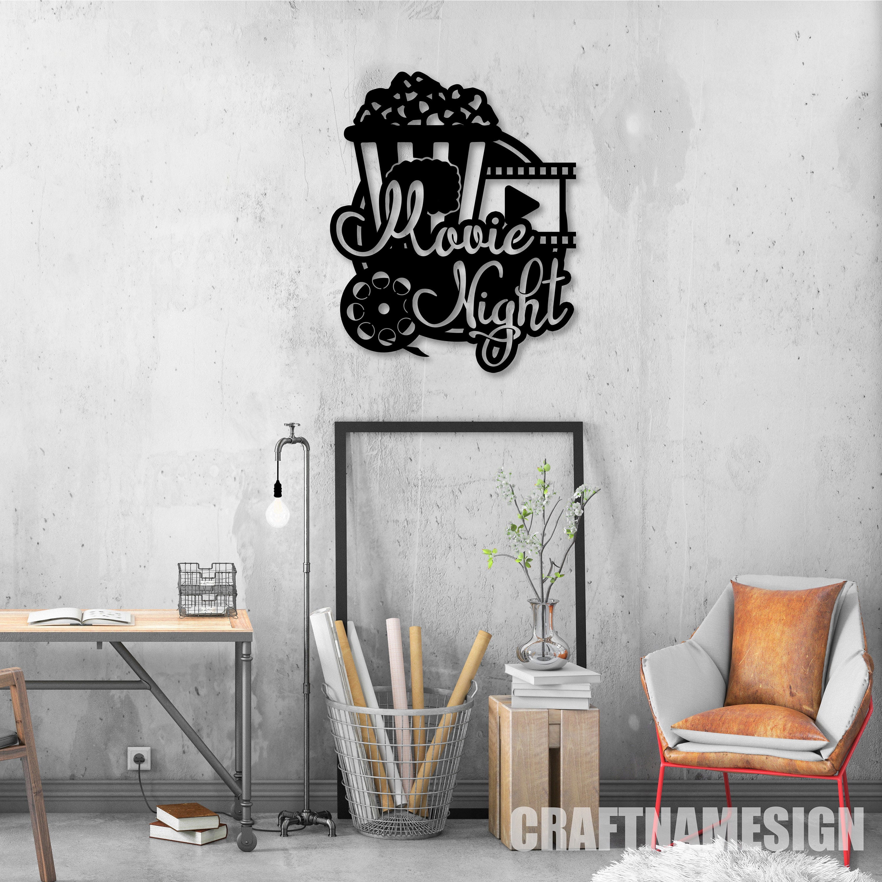 Craftnamesign Custom Movie Night Metal Wall Art LED Light, Movie