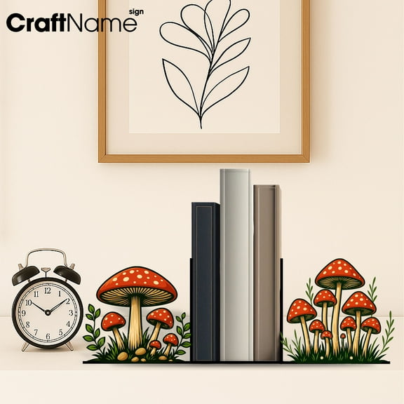 Craftnamesign Custom Mushroom Garden Metal Bookend, Reading Corner Decor, Gift For Bookish