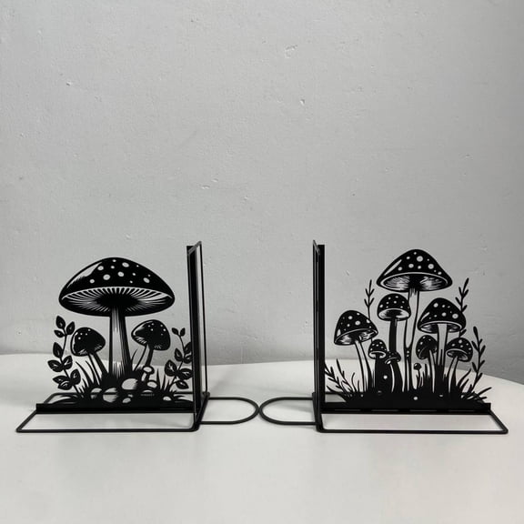 Craftnamesign Custom Mushroom Metal Bookends, Book Stoppers for Library, Living Room, Office
