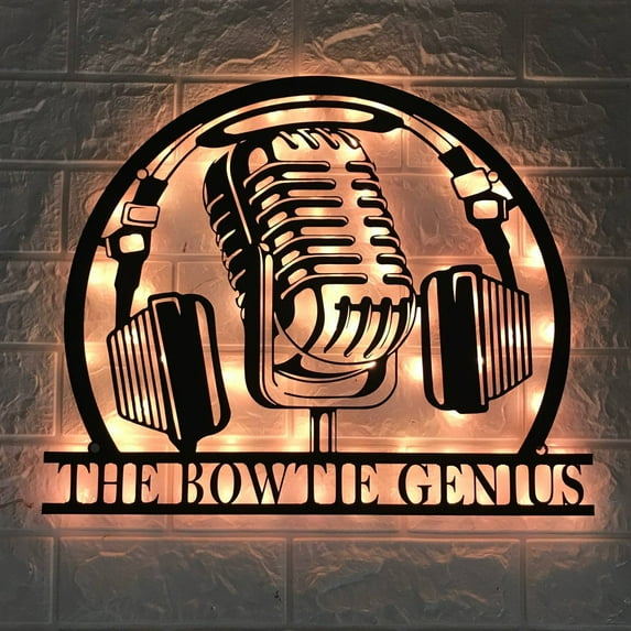 Craftnamesign Custom Music Audio Studio Metal Wall Art LED Light, Microphone Headphones Name Sign
