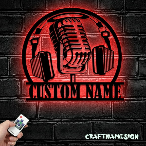 Craftnamesign Custom Music Audio Studio Metal Wall Art LED Light, Musical Musician Room Decor