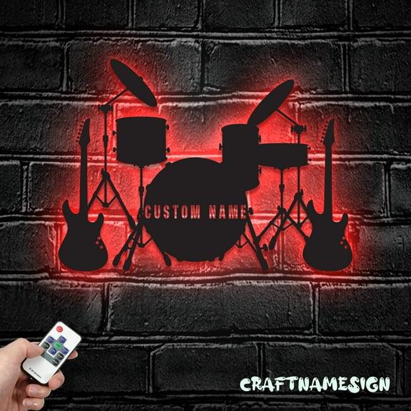 Craftnamesign Custom Music Band Metal Wall Art LED Light, Personalized Music Room Name Sign