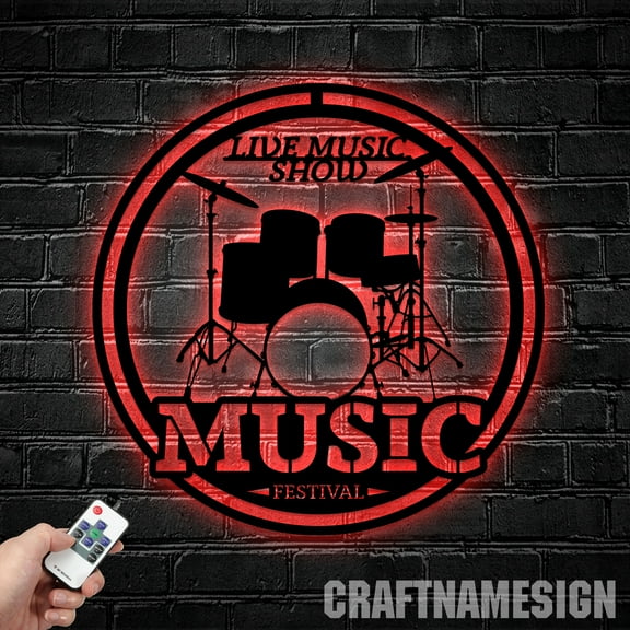 Craftnamesign Custom Music Drum Show Metal Wall Art LED Light, Custom Drumer Name Sign, Music Sign