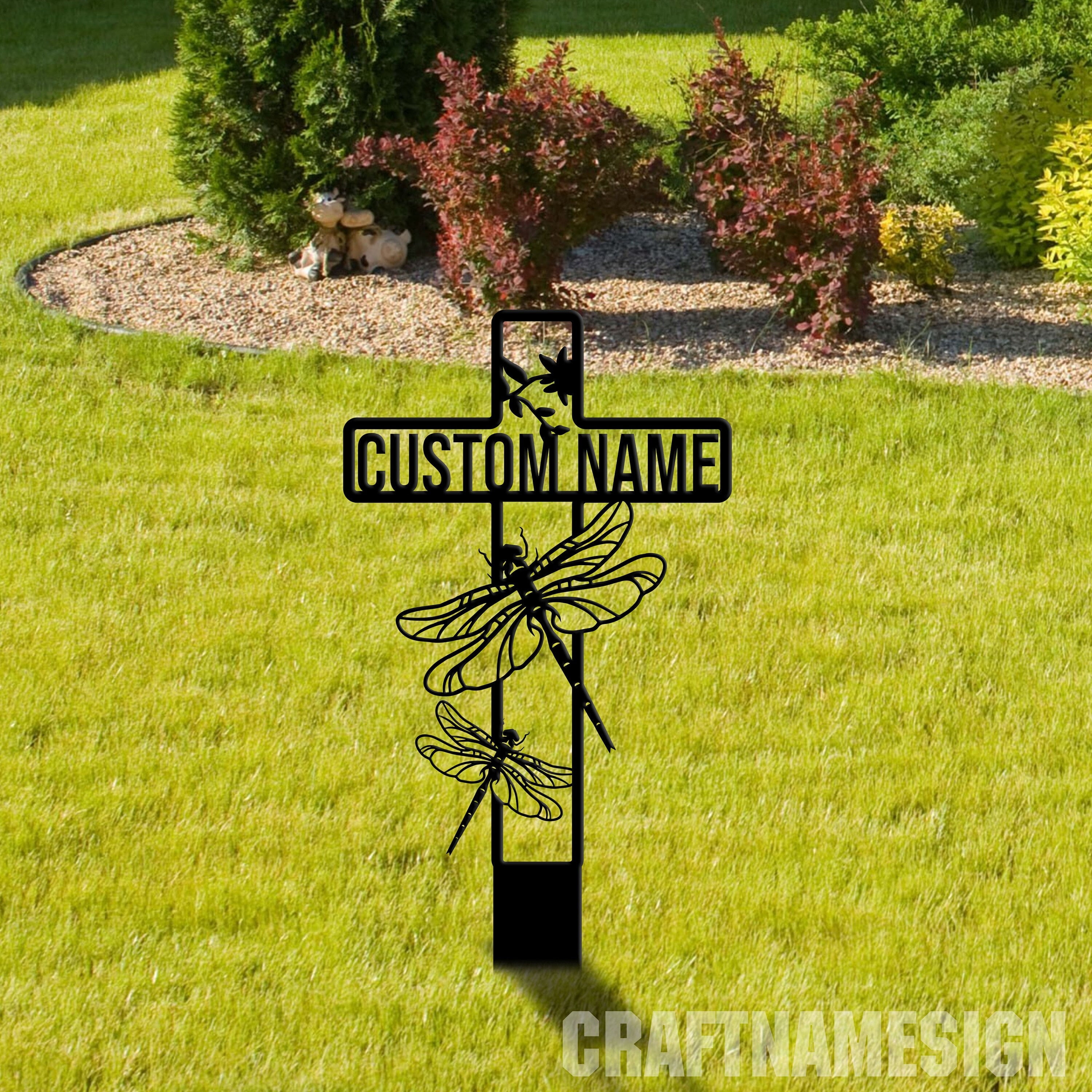 Craftnamesign Custom Name Dragonfly Memorial Metal with Stake, Outdoor ...