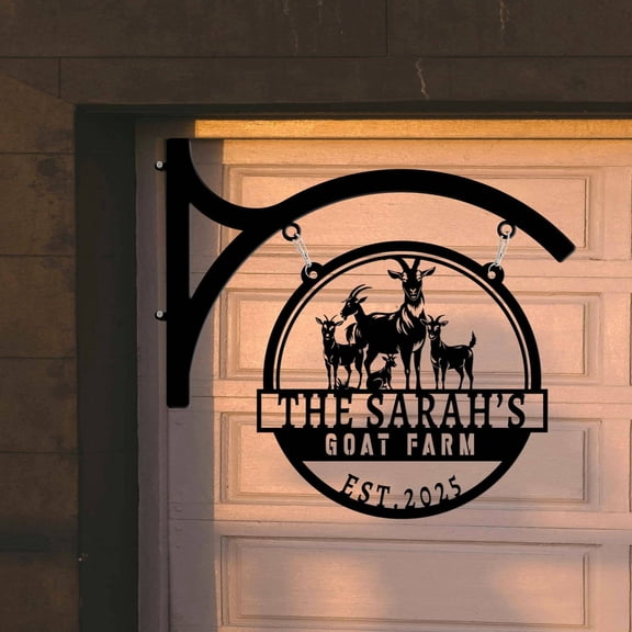 Craftnamesign Custom Name Goat Farm Metal Wall Hanging Sign, Outdoor Hanging Sign For Farmhouse