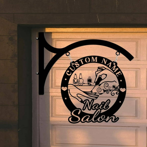 Craftnamesign Custom Name Nail Salon Metal Hanging Sign, Outdoor Nail Spa Wall Sign Decor
