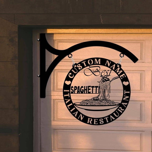 Craftnamesign Custom Name Spaghetti Metal Hanging Sign, Outdoor Hanging For Italian Restaurant
